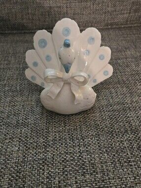 Vintage White and Light Blue Ceramic Peacock Napkin Holder